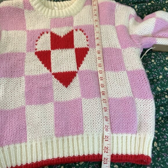 Dreamers by Debut Checkered Heart Sweater Womens S Chunky Knit NWT - Picture 8 of 8